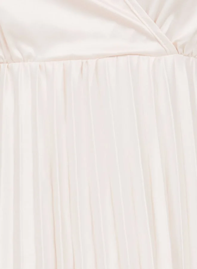 Styli 3/4 Sleeve Satin Pleated A-Line Midi Dress