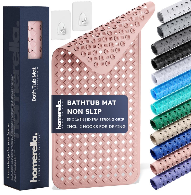 Homerella Bathtub Mat Non Slip 35x16 - homerellaÂ® Bath Mat Incl. Hooks for Drying, Extra Long, 100% BPA Free, Shower Mat Non Slip Anti Mold, Machine Washable, Shower Mats for Inside Shower Mildew Resistant - Image 1