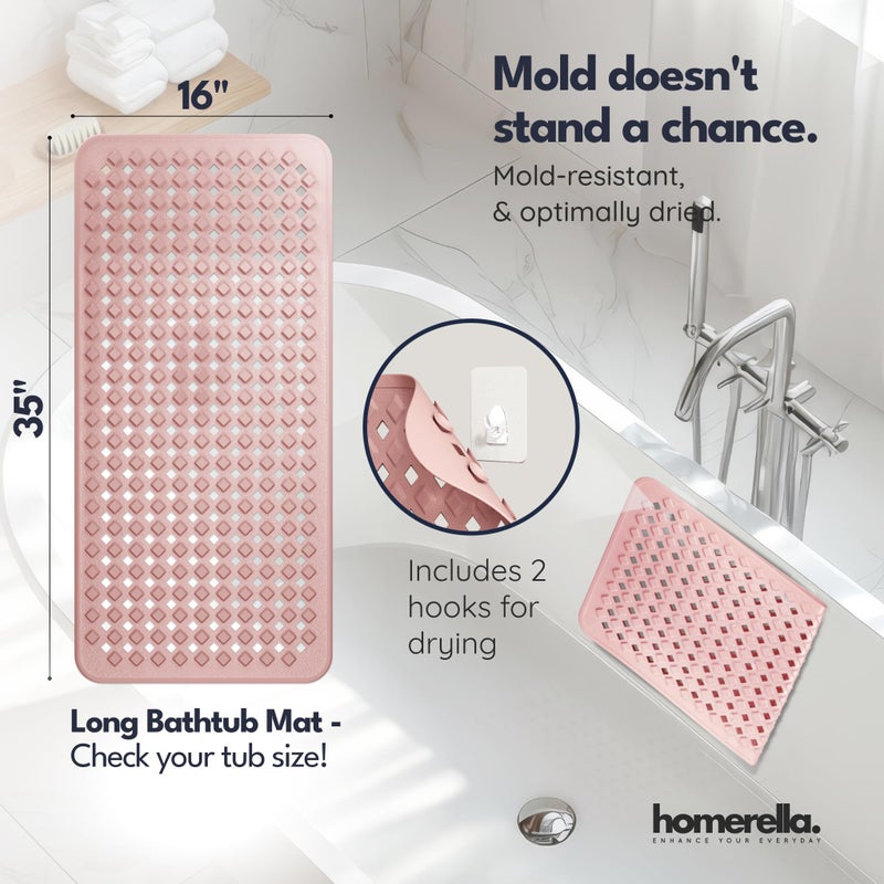 Homerella Bathtub Mat Non Slip 35x16 - homerellaÂ® Bath Mat Incl. Hooks for Drying, Extra Long, 100% BPA Free, Shower Mat Non Slip Anti Mold, Machine Washable, Shower Mats for Inside Shower Mildew Resistant - Image 3