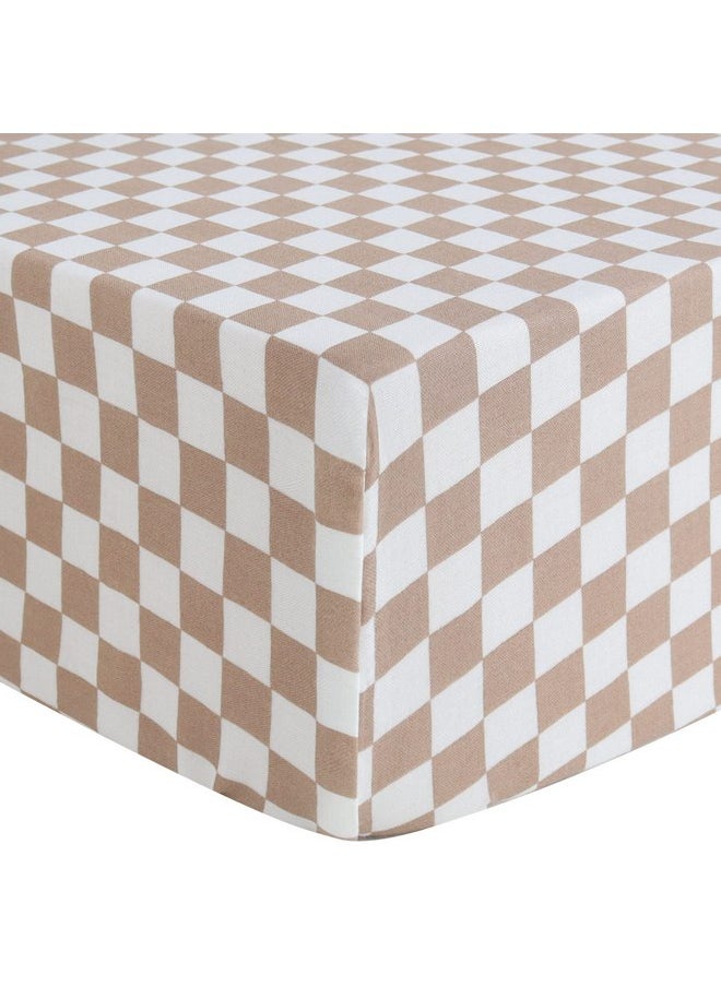 LifeTree LifeTree Fitted Crib Sheets for Boys Girls & Neutral, Muslin Baby Sheet Fits Standard Crib and Toddler Mattresses, Soft, Checkered Print, 70% Viscose from Bamboo and 30% Cotton 28in x 52in  - Image 1