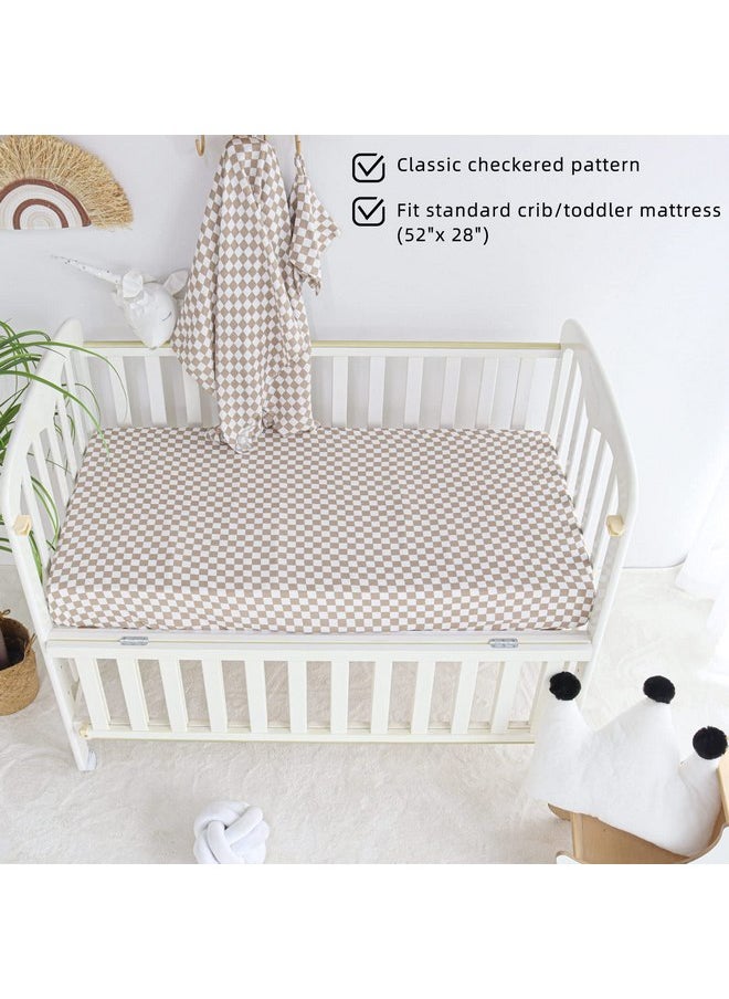 LifeTree LifeTree Fitted Crib Sheets for Boys Girls & Neutral, Muslin Baby Sheet Fits Standard Crib and Toddler Mattresses, Soft, Checkered Print, 70% Viscose from Bamboo and 30% Cotton 28in x 52in  - Image 4