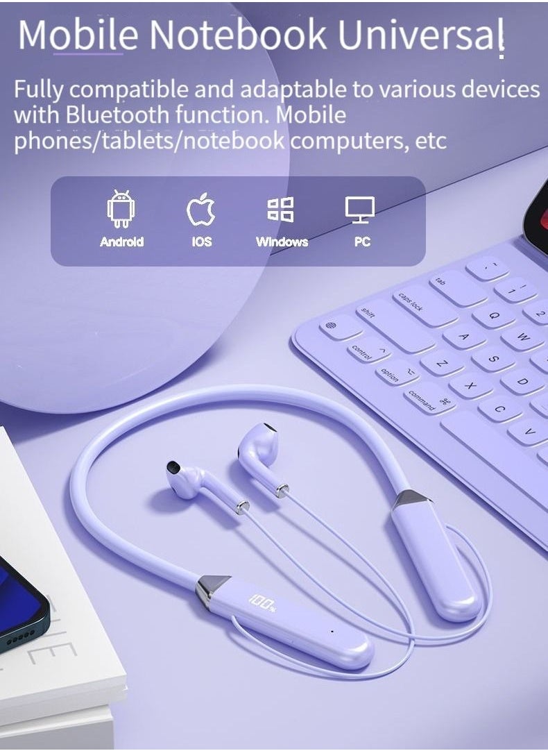 GELESE GELESE Bluetooth Neck Sports Wireless Headphones Dual Half In-Ear Universal Ultra Long Standby Purple  - Image 2