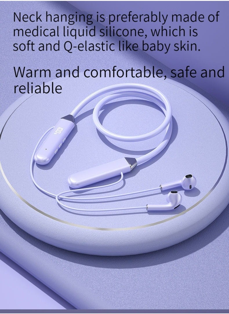 GELESE GELESE Bluetooth Neck Sports Wireless Headphones Dual Half In-Ear Universal Ultra Long Standby Purple  - Image 1