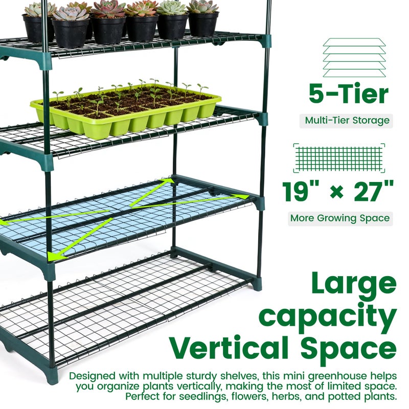 Worth Garden 5 Tier Mini Greenhouse - 75'' H x 27'' L x 19'' W - Sturdy Portable Gardening Shelves with PVC Cover - Small Porch Green House for Growing Plants Flowers Indoor & Outdoor - Image 5