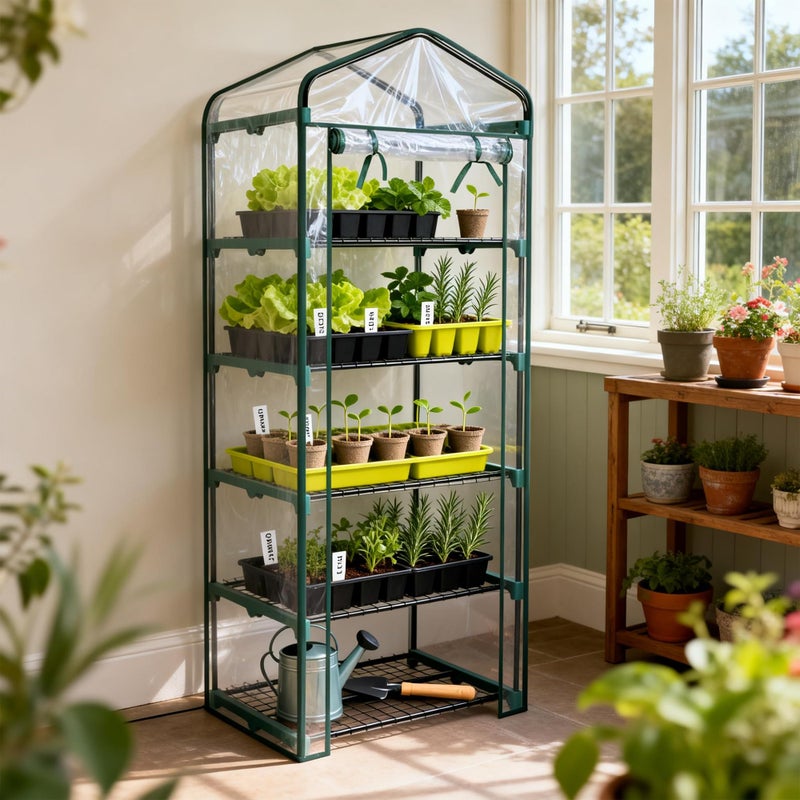 Worth Garden 5 Tier Mini Greenhouse - 75'' H x 27'' L x 19'' W - Sturdy Portable Gardening Shelves with PVC Cover - Small Porch Green House for Growing Plants Flowers Indoor & Outdoor - Image 2
