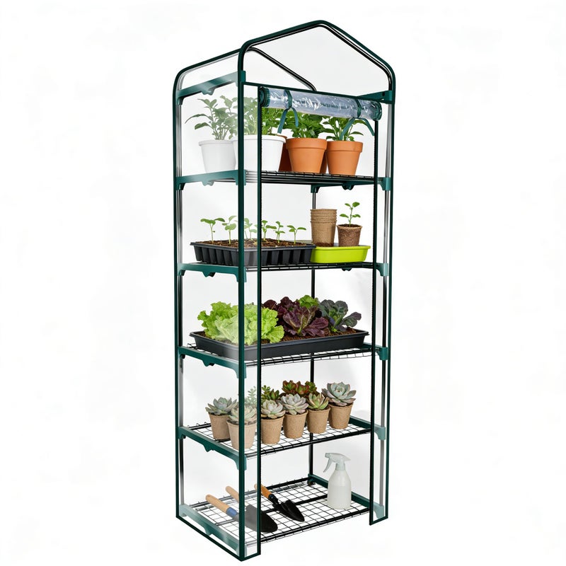Worth Garden 5 Tier Mini Greenhouse - 75'' H x 27'' L x 19'' W - Sturdy Portable Gardening Shelves with PVC Cover - Small Porch Green House for Growing Plants Flowers Indoor & Outdoor - Image 1