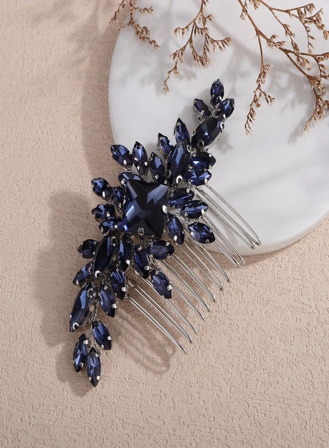 Xerling Multi-colored Rhinestones Blue Hair Comb Wedding Side Comb Brides Bridal Hair Accessories Headpiece Vintage Hair Jewelry for Women (Ink Blue) - Image 3