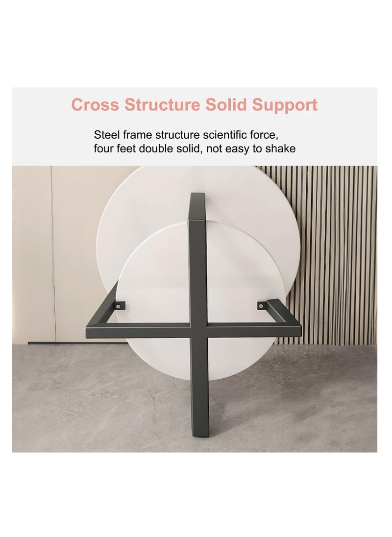 Generic - 2 Tier Side Table, Round Coffee Table Marble Texture MDF Top Tall End Table Side Table with Metal Legs for Living Room Corner, 60 * 60 * 55cm (White) - Image 1
