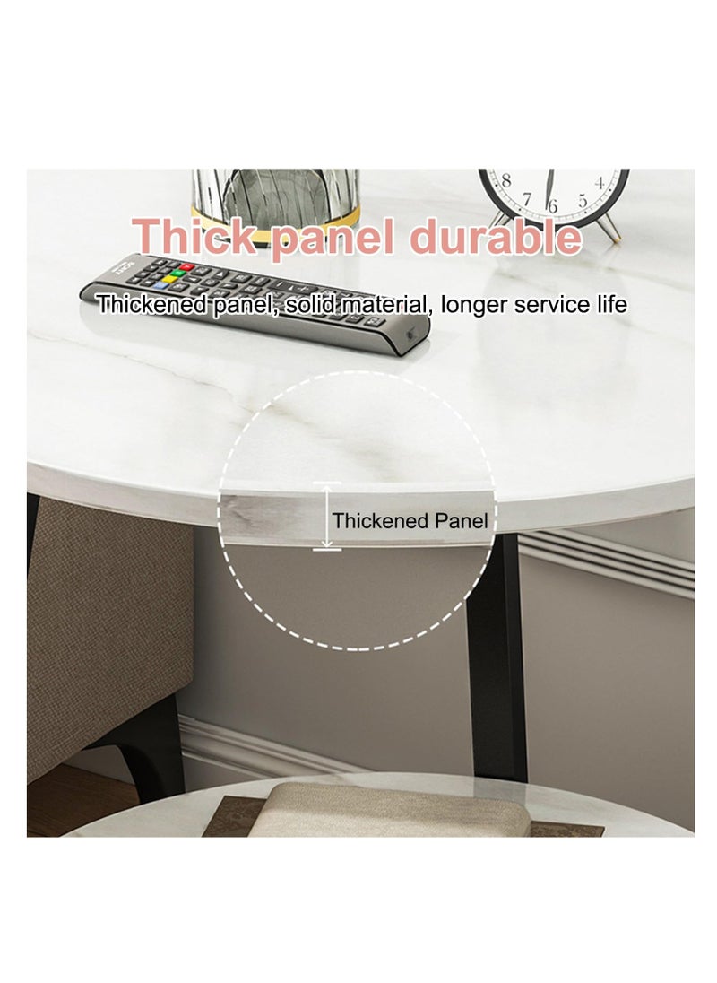 Generic - 2 Tier Side Table, Round Coffee Table Marble Texture MDF Top Tall End Table Side Table with Metal Legs for Living Room Corner, 60 * 60 * 55cm (White) - Image 1