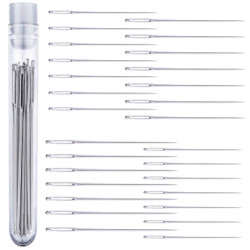 Big Eye Embroidery Needles for Hand Sewing Four Sizes Set of 28 Large Eye Sewing Needles in Storage Tube