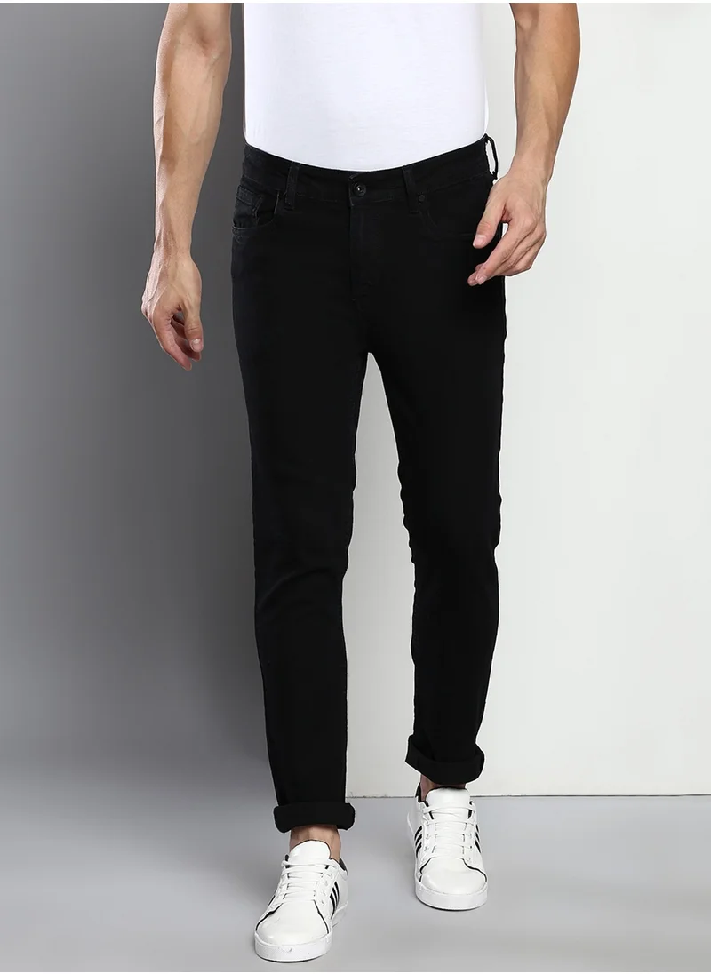 دينيس لينغو Men's Black Slim Fit Mid Rise Denim Jeans