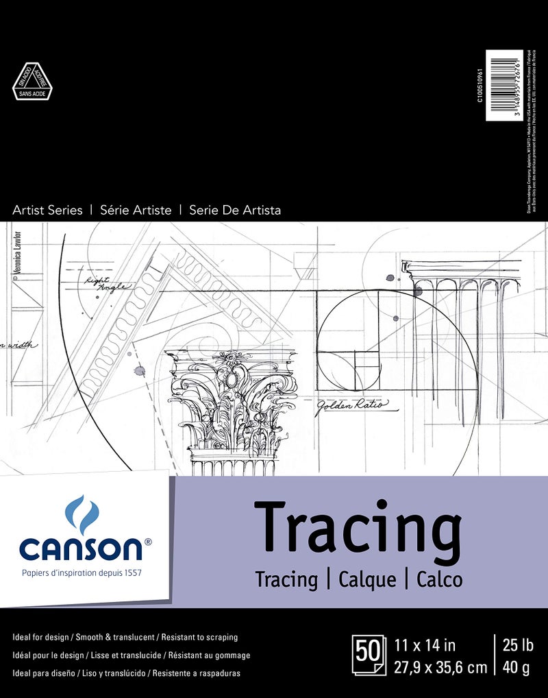 Canson Foundation Tracing Paper Pad for Ink, Pencil and Markers, Fold Over, 25 Pound, 11 x 14 Inch, 50 Sheets - Image 3
