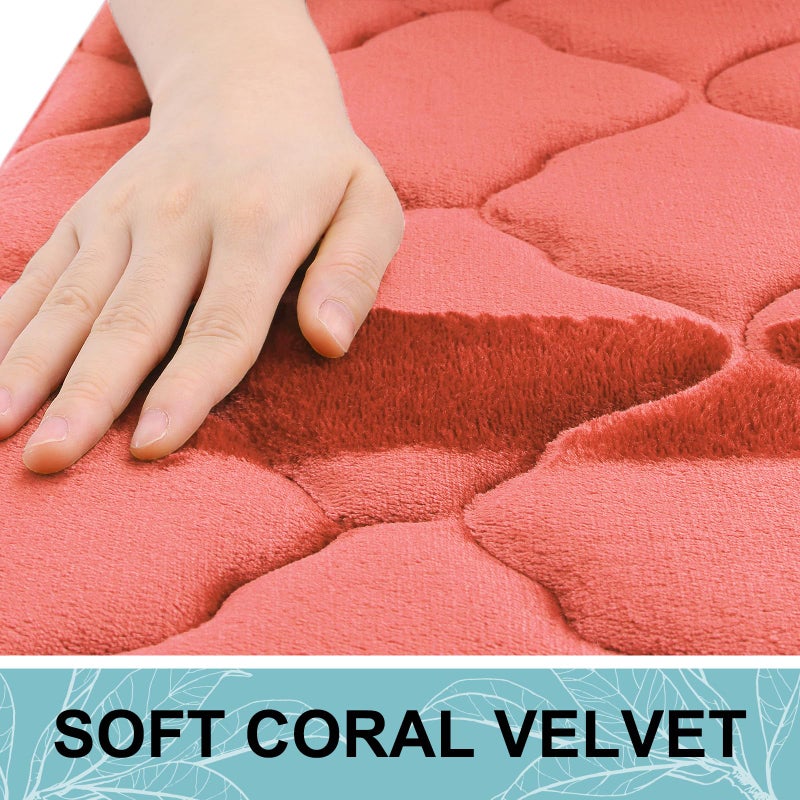 OLANLY Memory Foam Bath Mat Rug  Ultra Soft Non Slip and Absorbent Bathroom Rug  Machine Wash Dry  Comfortable  Thick Bath Rug Carpet for Bathroom Floor  Tub and Shower  24x16  Coral - Image 1