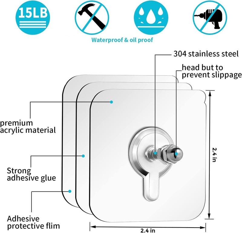 JIALTO 10 Pcs Heavy Duty Adhesive Nail Hooks - Versatile Wall Mount Hooks for Bathroom, Kitchen, and Bedroom - Transparent, Easy Installation Without Drilling - Image 3