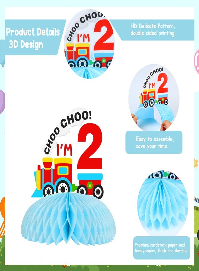 Fangleland Train Birthday Decorations for 2 Year Old Boy, Railroad Train Crossing Theme Honeycomb Centerpieces for Tables, Chugga Chugga Two Two Train Party Supplies for 2nd Birthday - Image 2