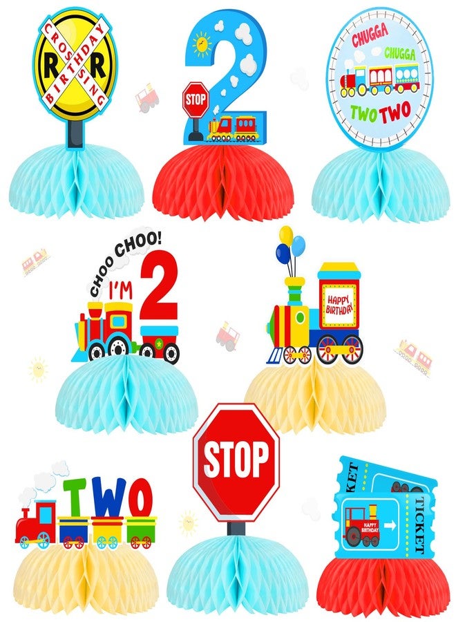 Fangleland Train Birthday Decorations for 2 Year Old Boy, Railroad Train Crossing Theme Honeycomb Centerpieces for Tables, Chugga Chugga Two Two Train Party Supplies for 2nd Birthday - Image 1