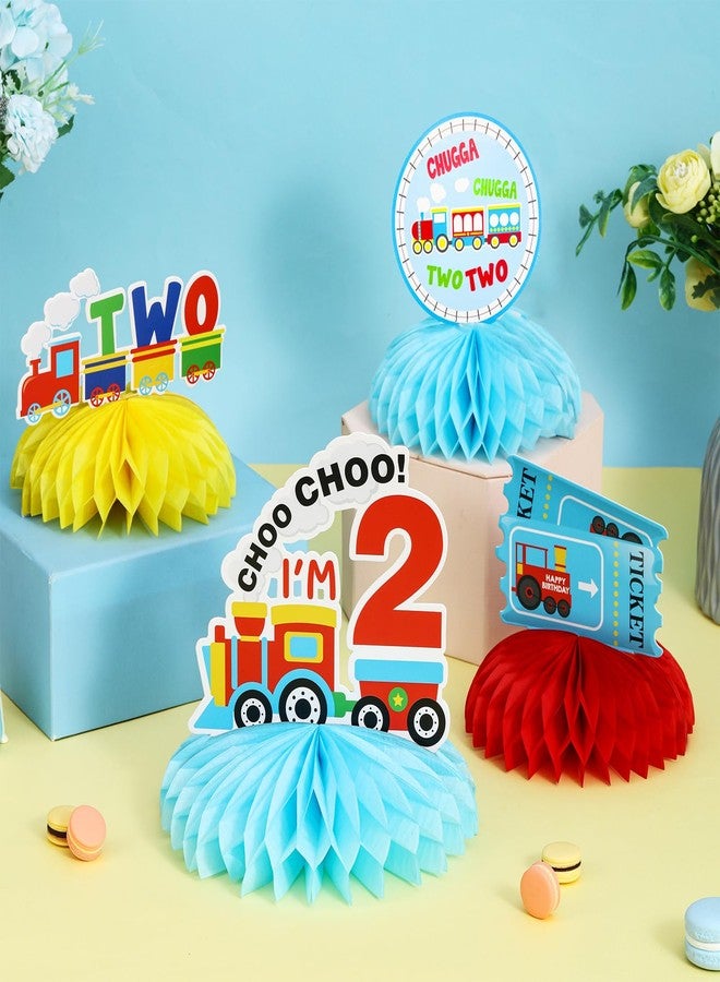 Fangleland Train Birthday Decorations for 2 Year Old Boy, Railroad Train Crossing Theme Honeycomb Centerpieces for Tables, Chugga Chugga Two Two Train Party Supplies for 2nd Birthday - Image 4
