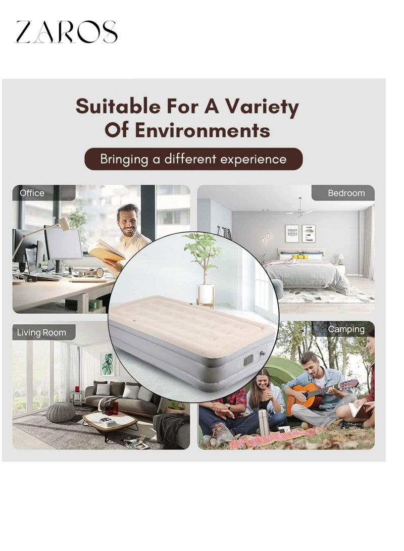 Zaros Single Size Air Mattress with Built-in Air Pump – Ultra Plush Fiber Technology - Image 3