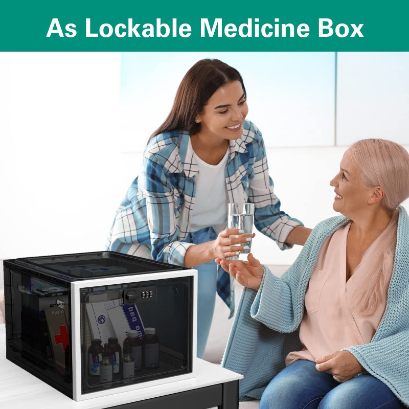 iBune Large Medication Lock Box, Lockable Medicine Storage Box for Medicine Safe/Phone/Refrigerator/Personal Items/Home/Office/Dorm, Black - Image 2