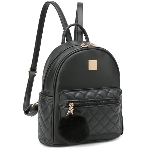Barsine Girls Fashion Mini Backpack Purse Small Cute Plaid Leather Women Backpacks Little Bag (Black) - Image 1