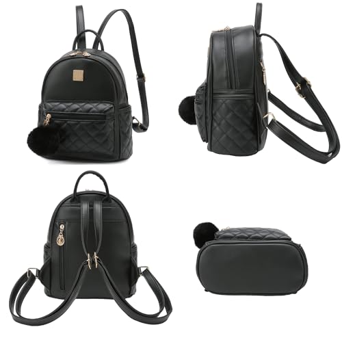Barsine Girls Fashion Mini Backpack Purse Small Cute Plaid Leather Women Backpacks Little Bag (Black) - Image 3