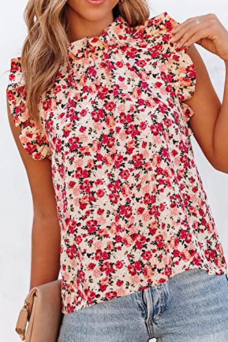 Allimy Women Summer Casual 2025 Sleeveless Chiffon Blouses Floral Loose Fit Tank Tops Red Medium - Image 4