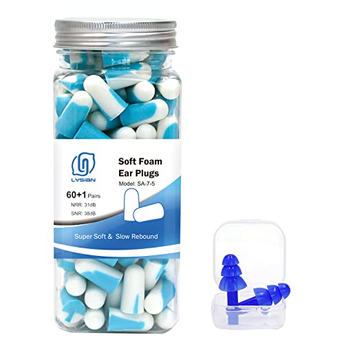 LYSIAN Noise Cancelling Earplugs for Sleep - 60 Pairs, 38dB Disposable Ear Plugs for Sleeping, Snoring, Shooting, Mowing Loud Sound Reduction- Double Color Light Blue/White - Image 1