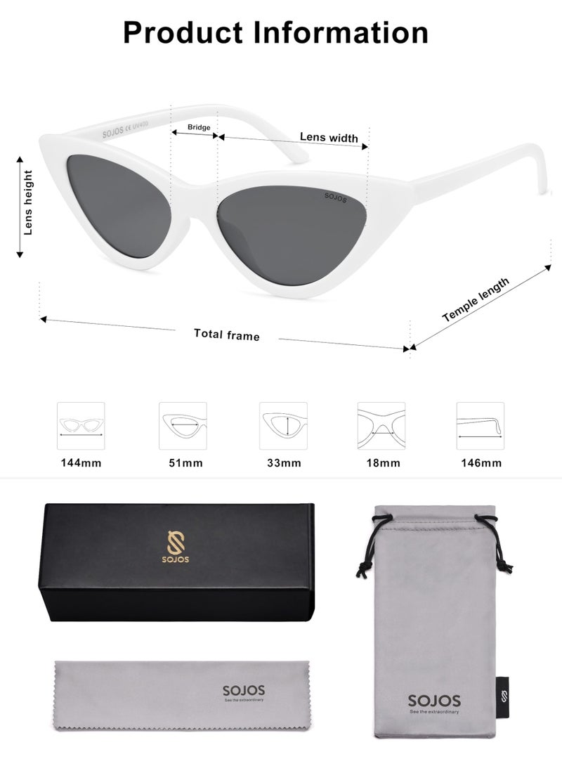 SOJOS Retro Vintage Narrow Cat Eye Sunglasses for Women Clout Goggles Plastic Frame SJ2044 with White Frame/Grey Lens - Image 5