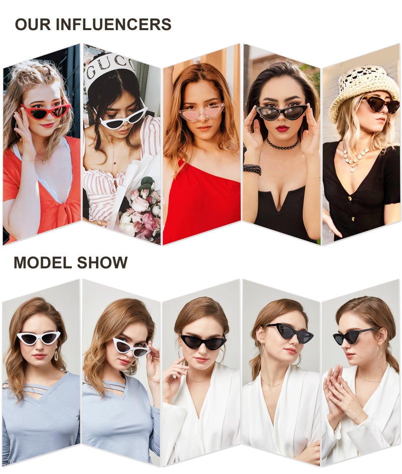 SOJOS Retro Vintage Narrow Cat Eye Sunglasses for Women Clout Goggles Plastic Frame SJ2044 with White Frame/Grey Lens - Image 2
