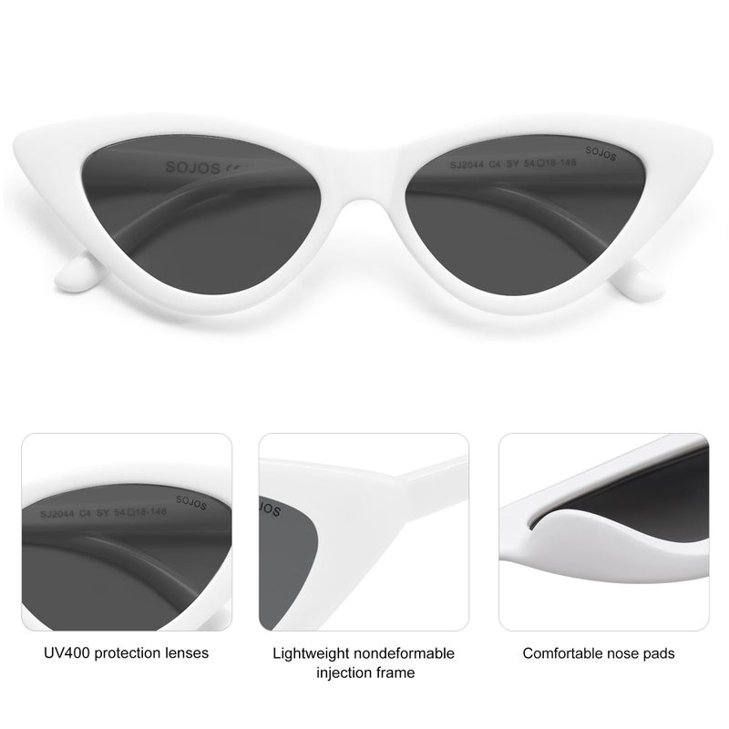 SOJOS Retro Vintage Narrow Cat Eye Sunglasses for Women Clout Goggles Plastic Frame SJ2044 with White Frame/Grey Lens - Image 4