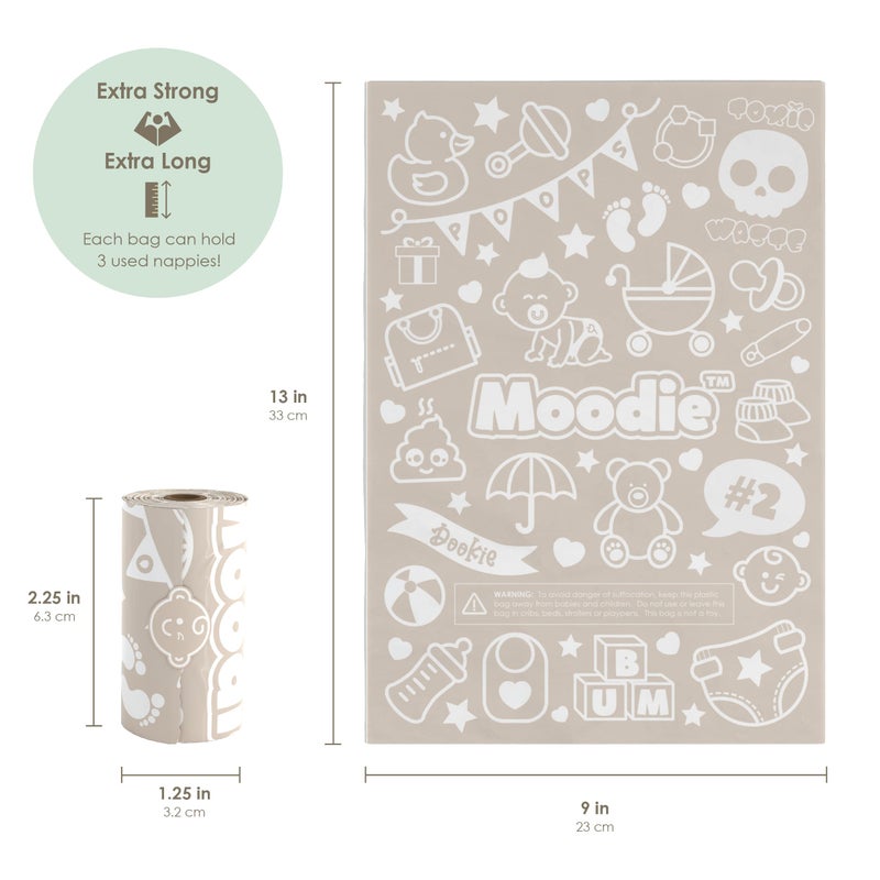 Moodie Teddy Bear Dispenser | Diaper Trash Bags on the Go Dispenser w/Silicon Strap | 15 UNSCENTED Baby Poop Bags per Roll | Dirty Diaper Bag Dispenser Disposable | Diaper Waste Bags (GREY) - Image 5