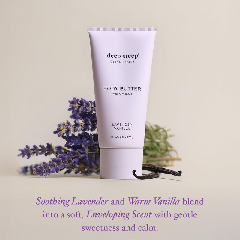 Deep Steep Body Butter, 6 oz â€“ Rich Moisturizer with Ceramides, Coconut Oil, Argan Oil & Aloe Vera â€“ Vegan, Clean Beauty, Smooth & Hydrated Skin (6 Ounces, Lavender Vanilla) - Image 4