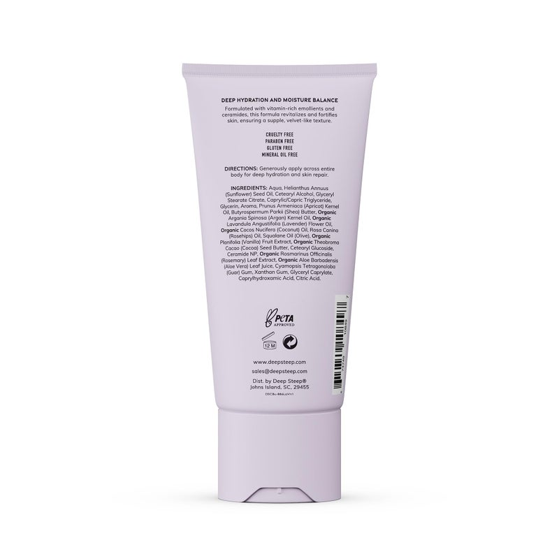 Deep Steep Body Butter, 6 oz â€“ Rich Moisturizer with Ceramides, Coconut Oil, Argan Oil & Aloe Vera â€“ Vegan, Clean Beauty, Smooth & Hydrated Skin (6 Ounces, Lavender Vanilla) - Image 2