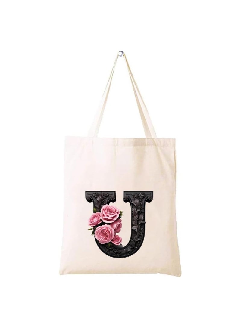 برينت شوب فور مي حقيبة يد قطنية مطبوعة بالحروف الأبجدية - حقيبة قطنية بتصميم حرف واحد أولي - مثالية للمدرسة - السفر - هدية عيد ميلاد - Image 1