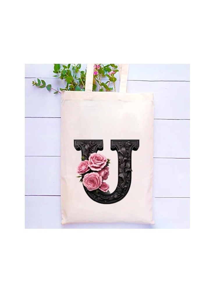 برينت شوب فور مي حقيبة يد قطنية مطبوعة بالحروف الأبجدية - حقيبة قطنية بتصميم حرف واحد أولي - مثالية للمدرسة - السفر - هدية عيد ميلاد - Image 2