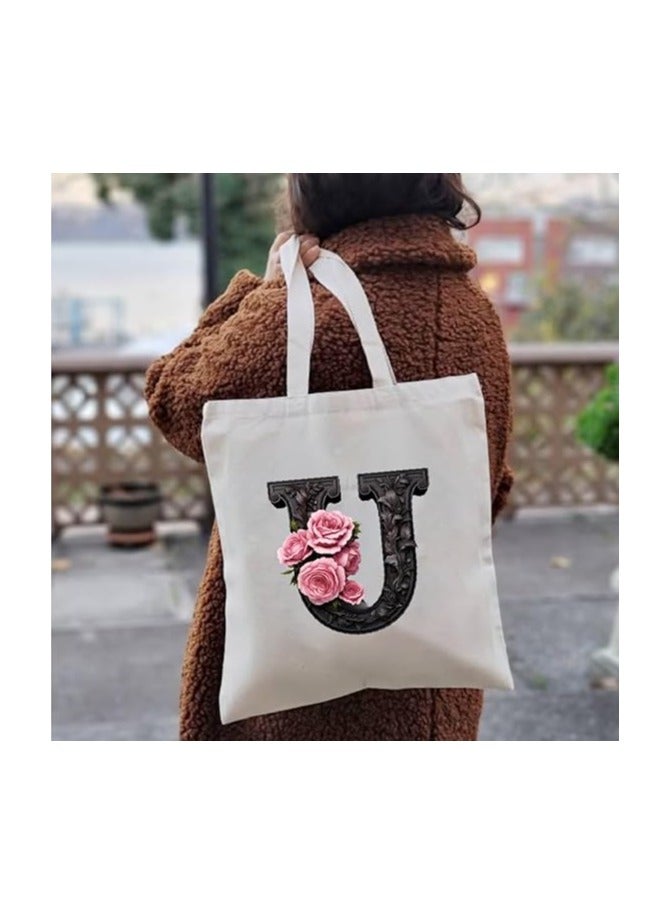 برينت شوب فور مي حقيبة يد قطنية مطبوعة بالحروف الأبجدية - حقيبة قطنية بتصميم حرف واحد أولي - مثالية للمدرسة - السفر - هدية عيد ميلاد - Image 4