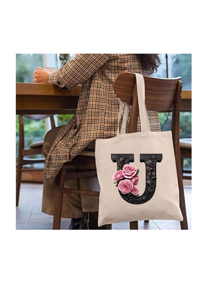 برينت شوب فور مي حقيبة يد قطنية مطبوعة بالحروف الأبجدية - حقيبة قطنية بتصميم حرف واحد أولي - مثالية للمدرسة - السفر - هدية عيد ميلاد - Image 5