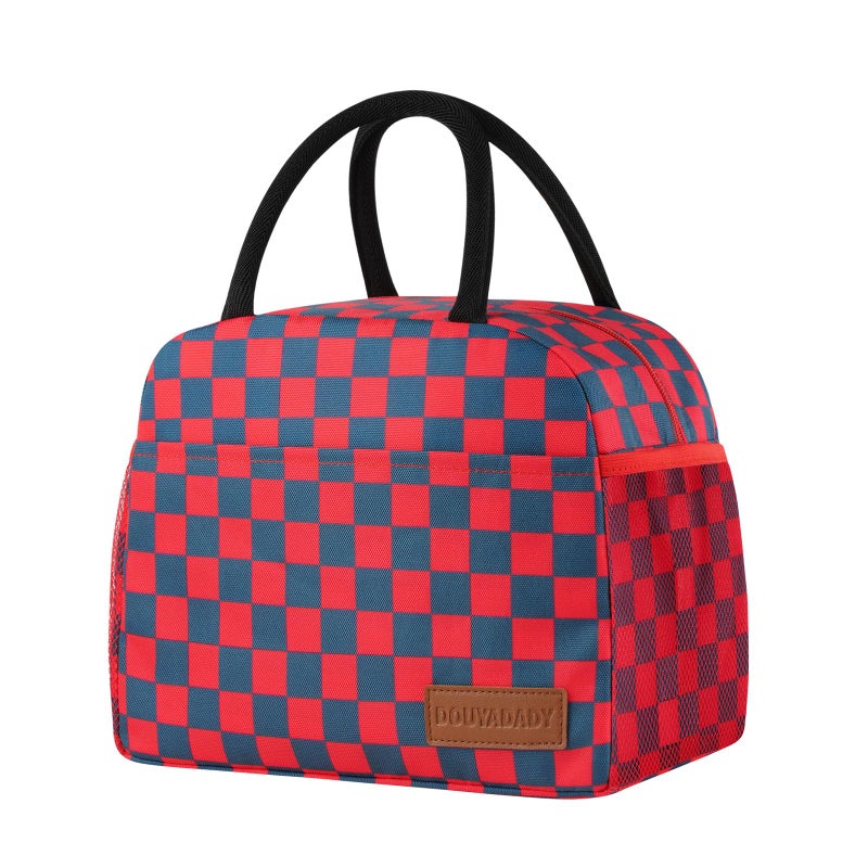 douyadady Lunch Bag WomenMen Lunch Box WomenMen Dark blueRed Checkerboard - Image 2