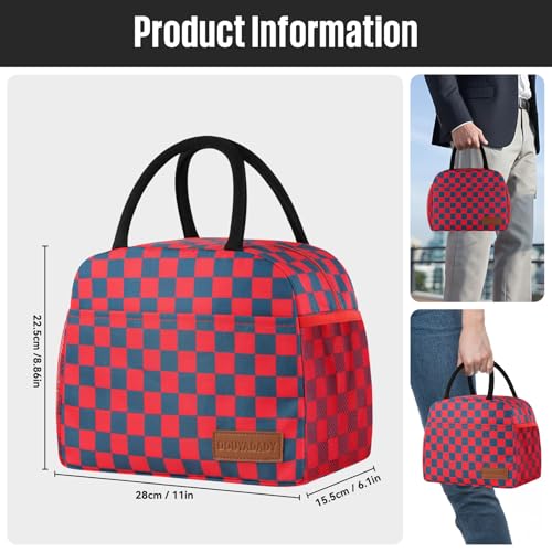 douyadady Lunch Bag WomenMen Lunch Box WomenMen Dark blueRed Checkerboard - Image 3