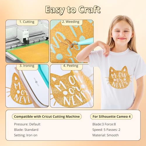 HTVRONT White Glitter HTV Vinyl- 10” x 5ft Rainbow White Glitter Iron On Vinyl for All Cutting Machine, Glitter Heat Transfer Vinyl Roll for T Shirts - Easy to Cut & Weed for Heat Vinyl Design - Image 3