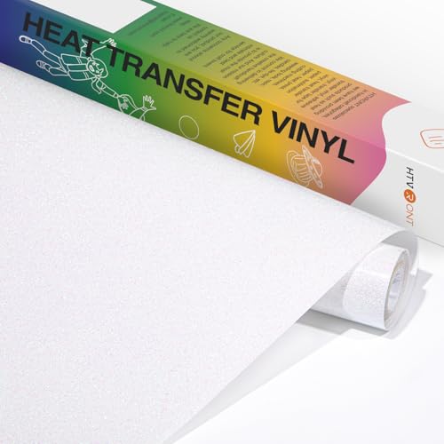 HTVRONT White Glitter HTV Vinyl- 10” x 5ft Rainbow White Glitter Iron On Vinyl for All Cutting Machine, Glitter Heat Transfer Vinyl Roll for T Shirts - Easy to Cut & Weed for Heat Vinyl Design - Image 1