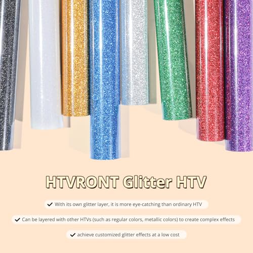 HTVRONT White Glitter HTV Vinyl- 10” x 5ft Rainbow White Glitter Iron On Vinyl for All Cutting Machine, Glitter Heat Transfer Vinyl Roll for T Shirts - Easy to Cut & Weed for Heat Vinyl Design - Image 5