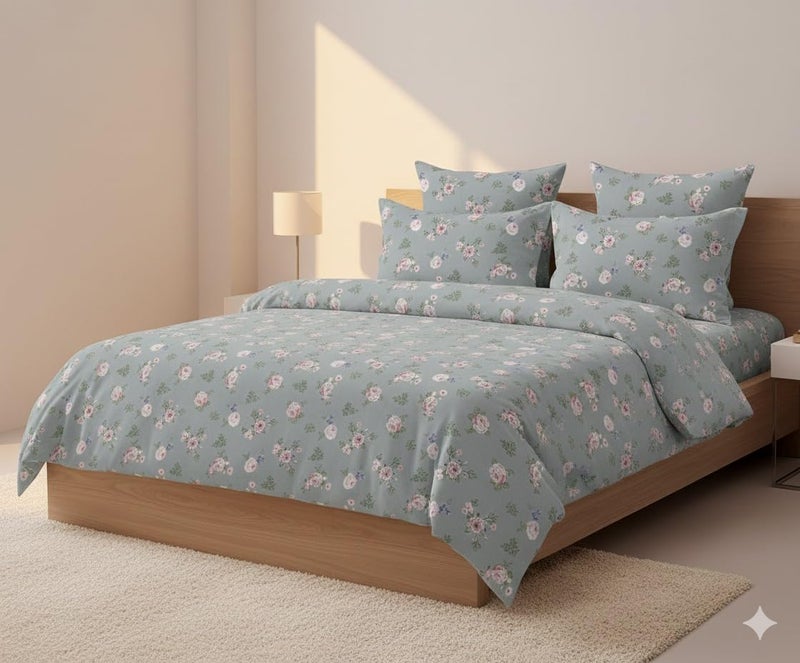 MORADO Glace Cotton 160 TC Single Bed Quilt Cover/Duvet Cover/Rajai Cover/Blanket Cover with Zipper (60 X 90 Inch, Grey) (GreyRoses) - Image 3