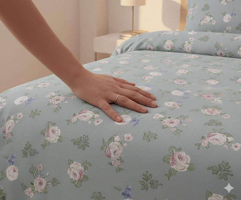MORADO Glace Cotton 160 TC Single Bed Quilt Cover/Duvet Cover/Rajai Cover/Blanket Cover with Zipper (60 X 90 Inch, Grey) (GreyRoses) - Image 2