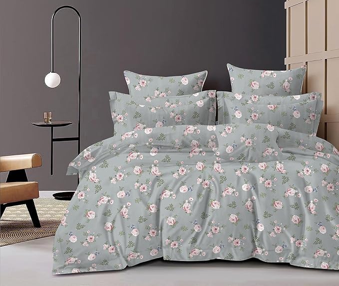 MORADO Glace Cotton 160 TC Single Bed Quilt Cover/Duvet Cover/Rajai Cover/Blanket Cover with Zipper (60 X 90 Inch, Grey) (GreyRoses) - Image 5