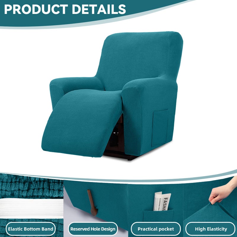 Cupuamon Recliner Chair Covers,Lazy Boy Recliner Covers Stretch Reclining Covers 1 Piece Furniture Protector with Elastic Bottom for Dog,Kids-Peacock Blue - Image 4