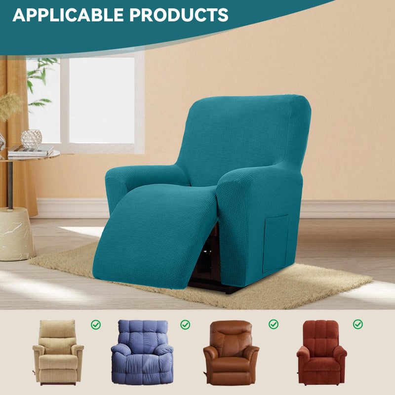 Cupuamon Recliner Chair Covers,Lazy Boy Recliner Covers Stretch Reclining Covers 1 Piece Furniture Protector with Elastic Bottom for Dog,Kids-Peacock Blue - Image 5