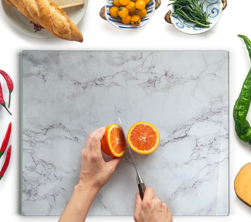 Kitchenville Glass Cutting Board 20x16 Tempered Glass Kitchen Counter Protector Durable ScratchResistant HeatProof Design 3 Grey Marble Effect