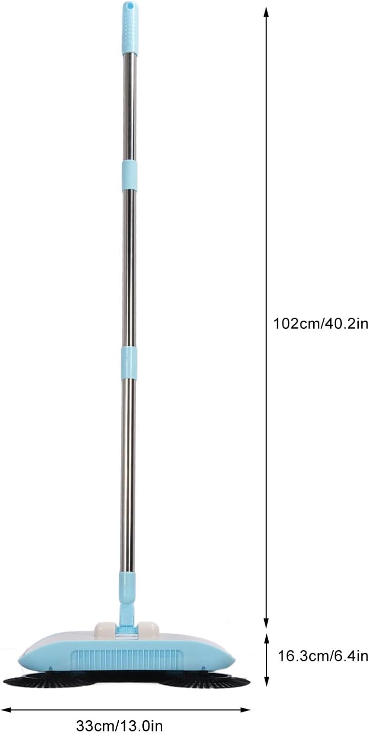 Carpet Sweeper Manual Push Handheld, Spin Sweeper Push 2 in 1 Hand Floor with 180 Degree Rotating Hard Floor Mopping Cleaner for Wooden Marble Tile (Blue) - Image 3