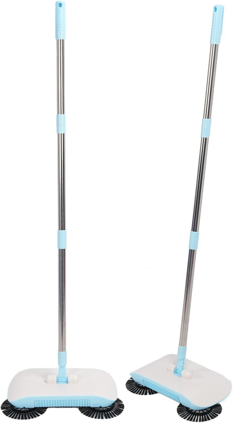Carpet Sweeper Manual Push Handheld, Spin Sweeper Push 2 in 1 Hand Floor with 180 Degree Rotating Hard Floor Mopping Cleaner for Wooden Marble Tile (Blue) - Image 1